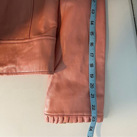 VTG Arella Leather and Sportswear Pink Coral Leather Open Front Jacket Small EUC - Picture 13 of 13